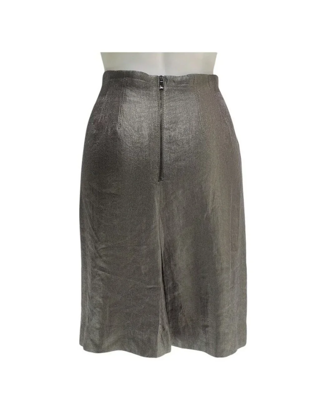Gray Metallic Pencil Skirt With Back Zipper Closure & Subtle Sheen